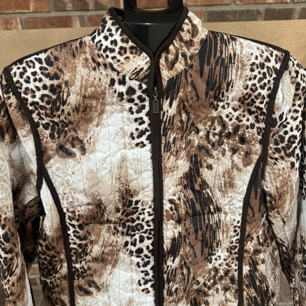 Women's Leopard Animal Print Zip Jacket Quilted Safari Glam Statement Coat Med - Picture 2 of 8